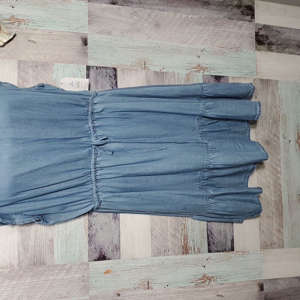 Time and Tru Sz XL 16-18 Chambray Woven Flutter Sleeve Dress New 925 - Picture 4 of 9